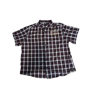 Harley-Davidson Mens 4XL Red Plaid Embroidered Patch Button Up Short Sleeve